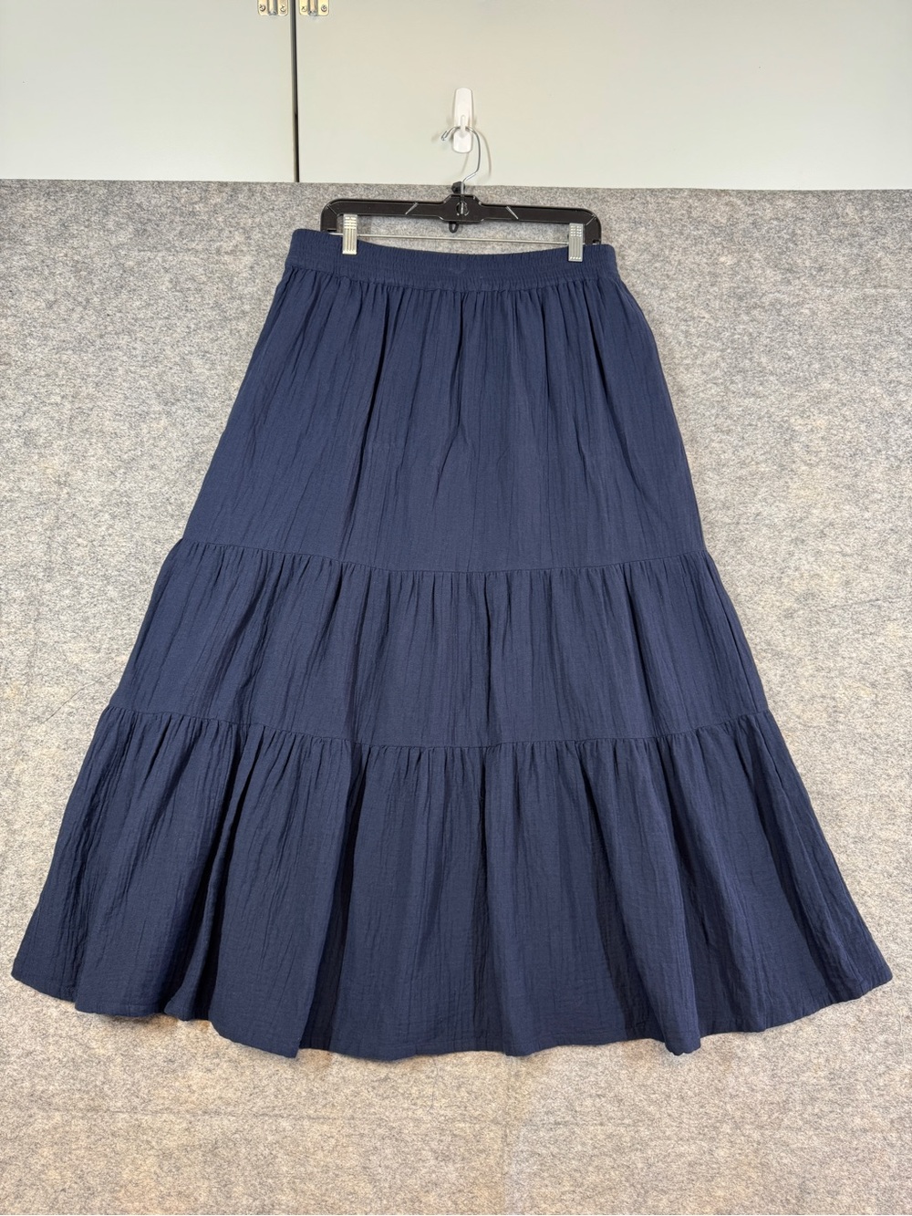 Chaps Tiered Maxi Skirt Navy Blue Cotton Large Boho Cottagecore Casual Chic